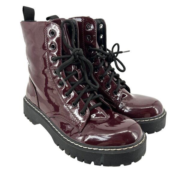 Sincerely Jules Burgundy Patent Leather Combat Boots Womens 9 Goth Grunge - Picture 1 of 9